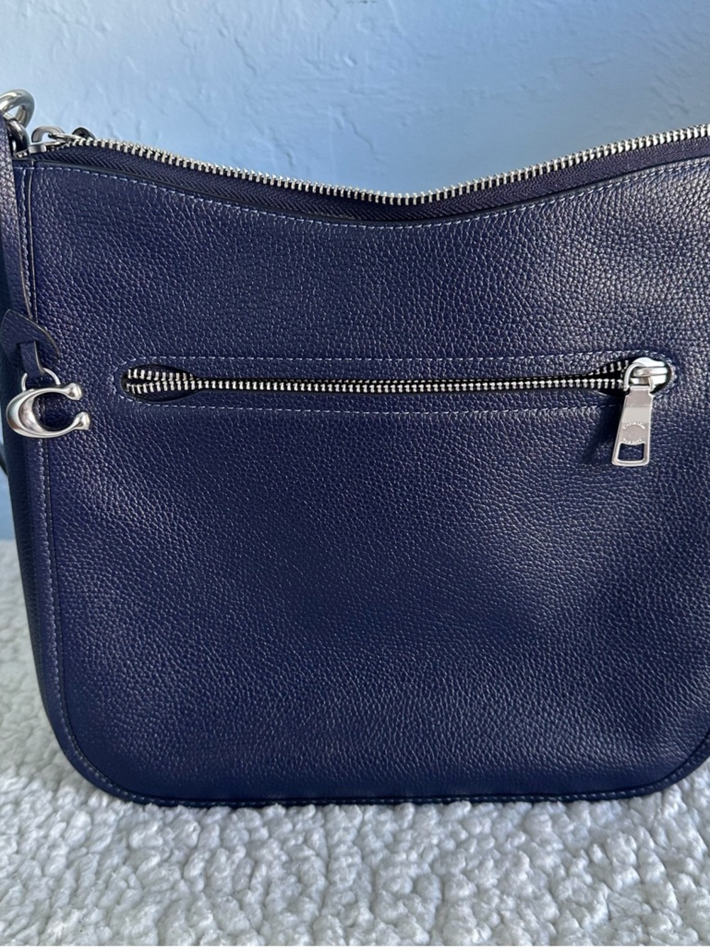Coach Navy Pebble Leather Shoulder Bag with Silver Hardware